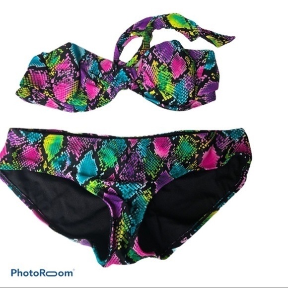 Color snakeskin print underwire‎ bikini with skirt Sz Small - Picture 1 of 3